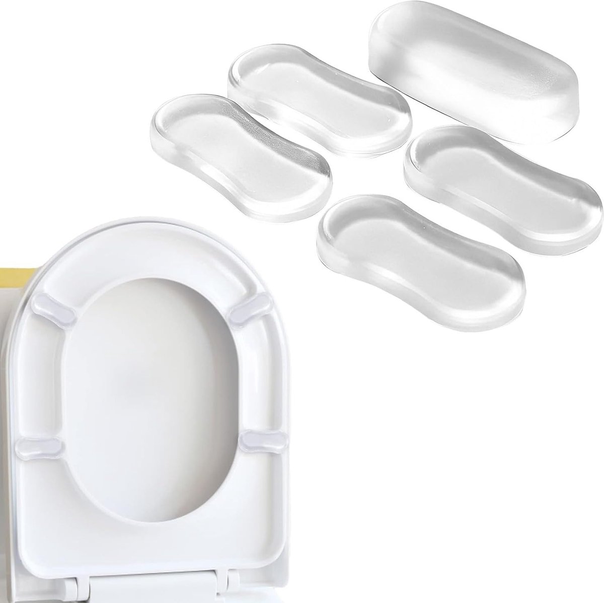 Set van 5 toiletbrilhoezen, toiletbrilbeschermers, toiletbrilkussens, zelfklevende schokabsorberende pads, geluidsdempende rubberen pads, geschikt voor thuis, op kantoor en in hotels (wit).