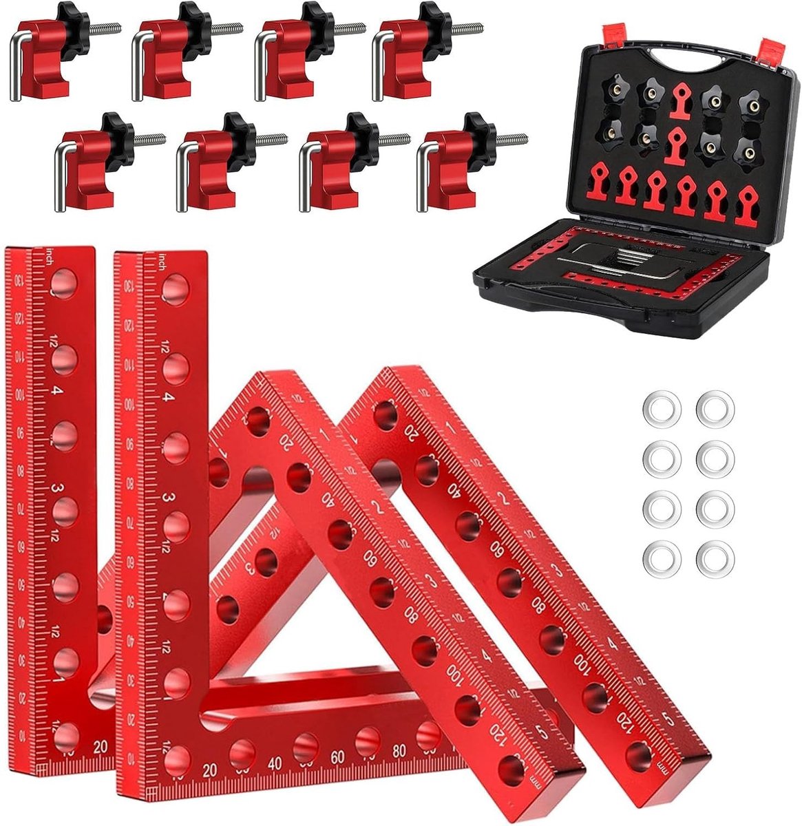 Hoekklem houtbewerking - Rood - 140 mm - Aluminium Positioneringshoek voor Precisie - Voor Timmerwerk en Klussen