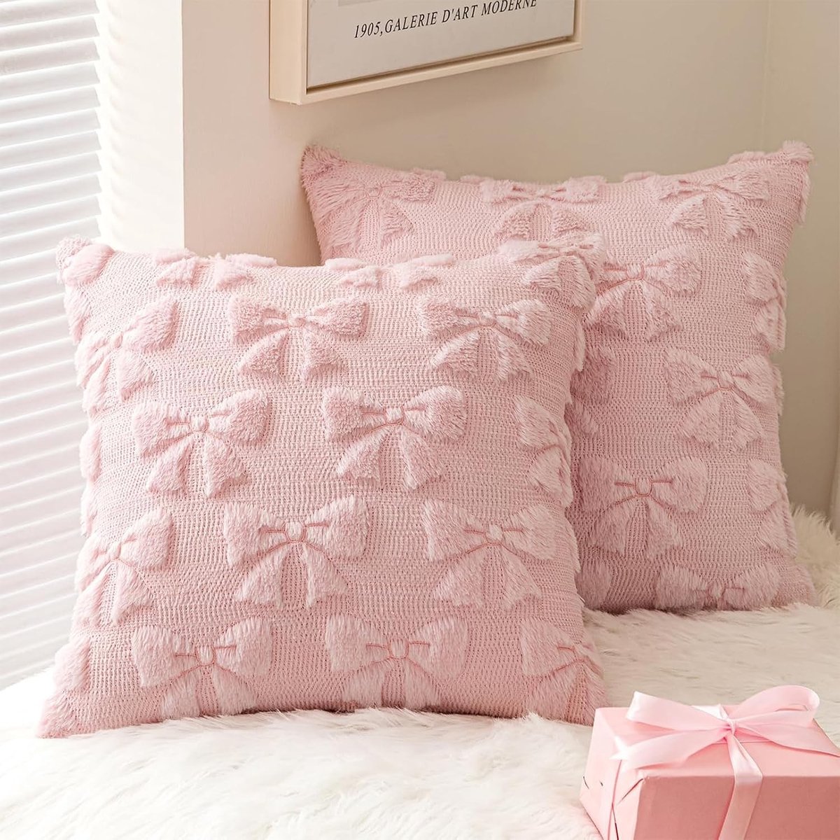 Set van 2 Schattige Kussenslopen met Strik voor Coquette Kamerdecoratie - Aesthetic 45 x 45 cm, Perfect voor Lente en Meisjeskamers