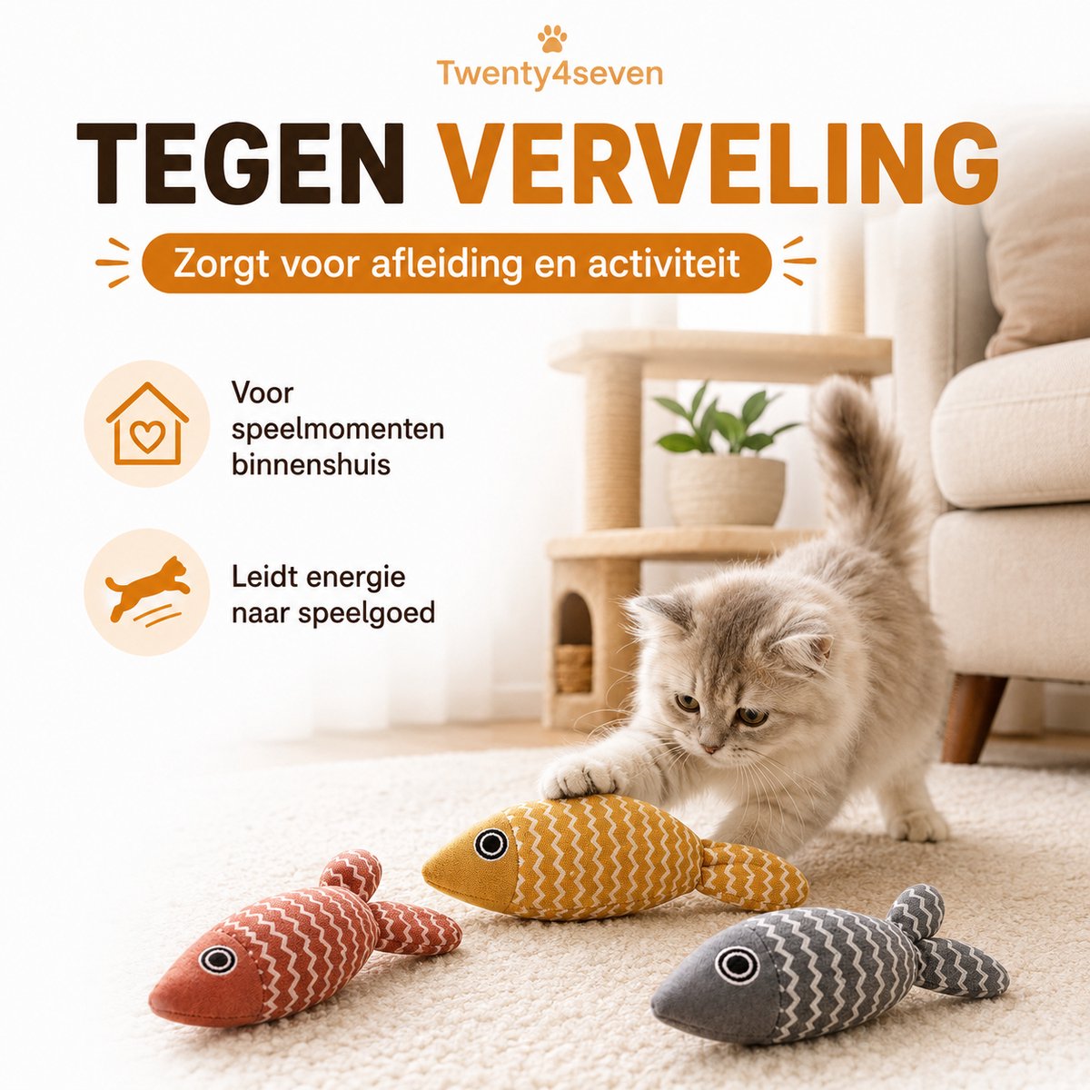 Twenty4seven® Kattenspeelgoed Vissen 3 Stuks - Kattenspeeltjes met Catnip & Kattenkruid - Interactief voor Katten & Kittens thumbnail 2