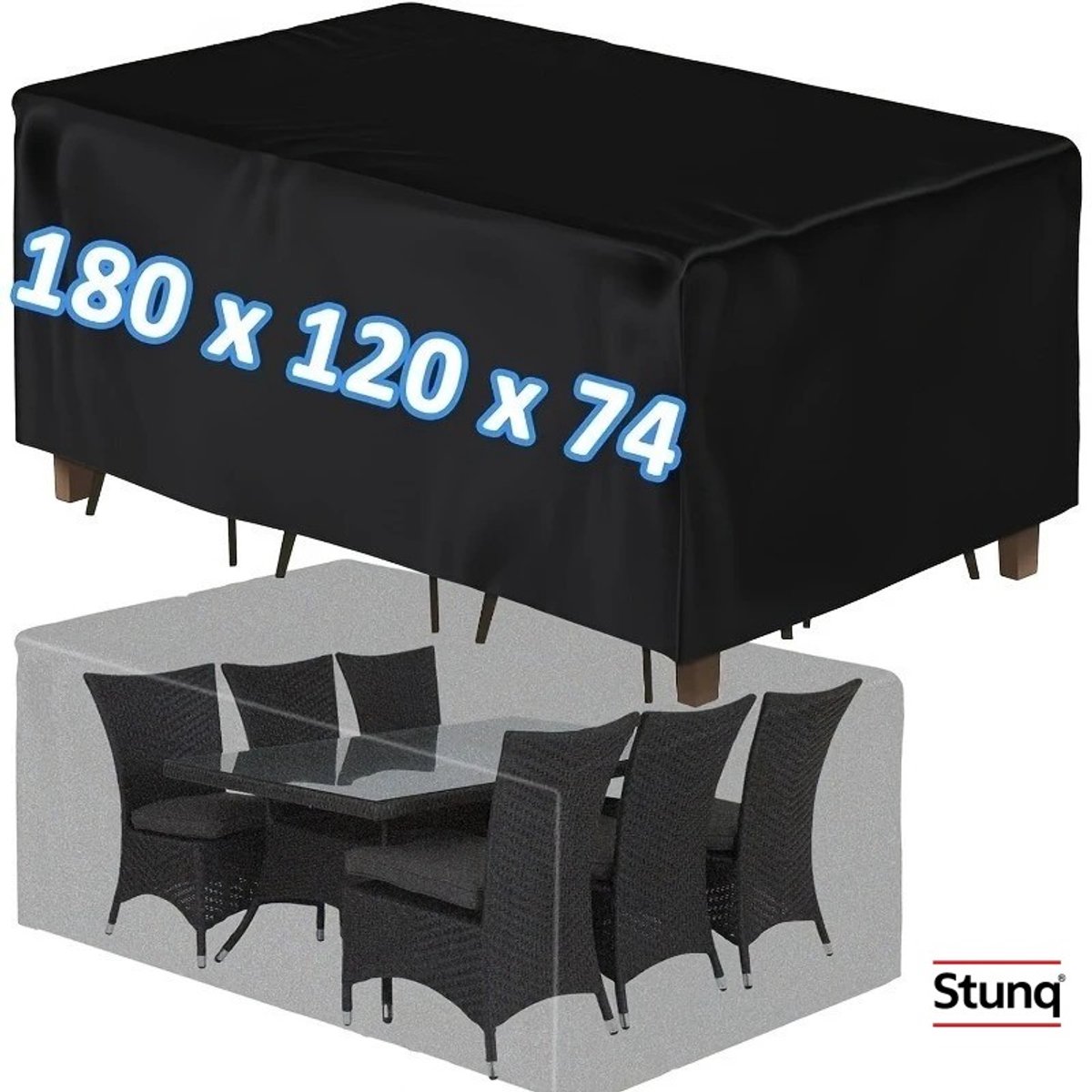Stunq Tuinmeubelhoes Oxford stof 180x120x74 cm – Beschermhoes voor tafel en stoelen Zwart