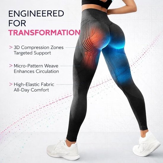 Deze compressielegging voor dames heeft een anti-cellulitiswerking, 3D-technologie, een hoge taille. De legging is ontworpen om je figuur te vormen en is geschikt voor hardlopen, fitness en yoga - grijs XXL. — afbeelding 4