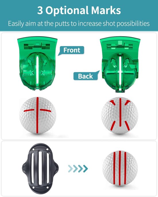 Golf Ball Liner Tri-Line Set met Marker Pen - Triple Track Putter Stencil en Ball Marking Tools voor Precisie en Nauwkeurigheid van GOLF — afbeelding 3