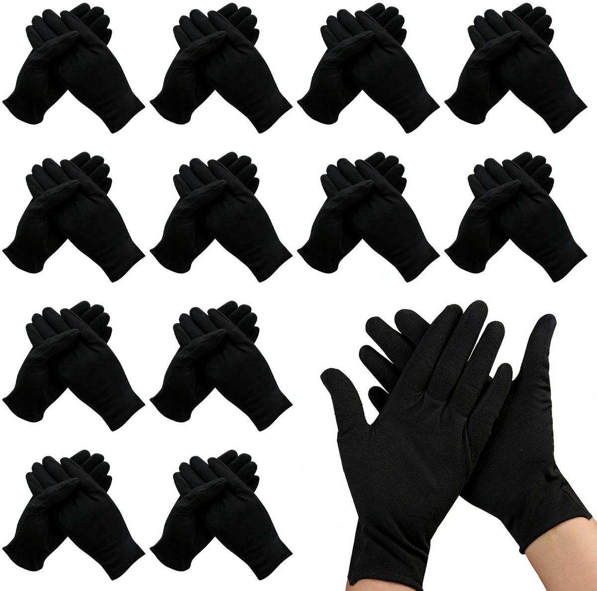Xynovate katoenen handschoenen, Zwarte katoenen handschoenen, Zachte beschermende handschoenen voor droge handen - ShopVlot