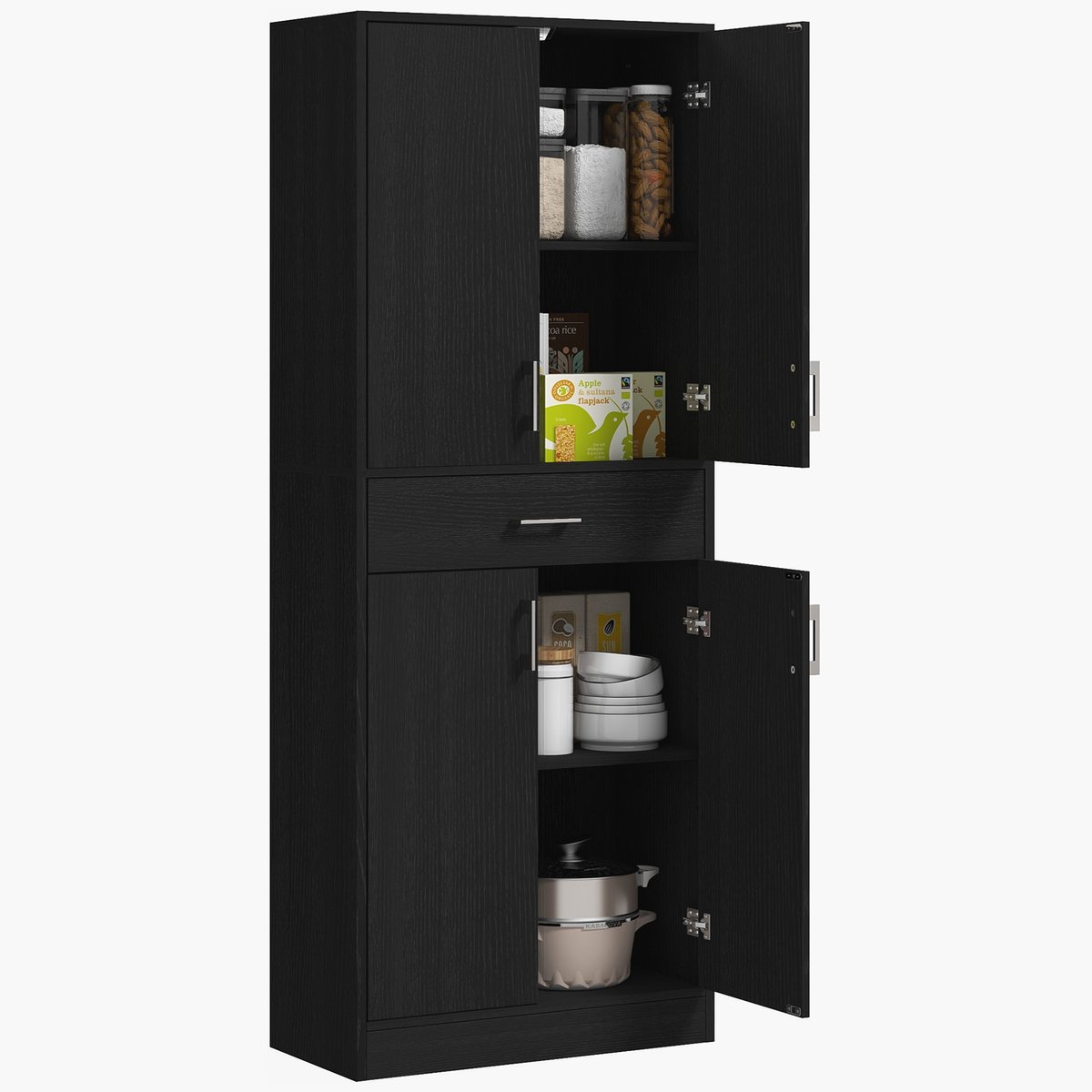 HOMCOM Keukenvoorraadkast - Spaanplaat, MDF - 70,8x34x180cm - Zwart