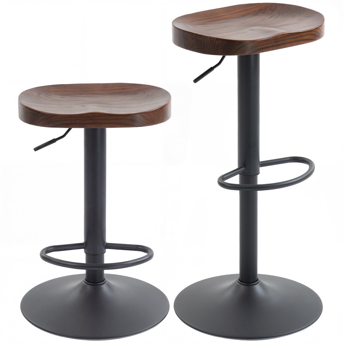 Homcom Barkruk Set van 2 met Houten Zitting - Draaibare Barstoelen - Keukenkrukken - Donkerbruin Donkerbruin, Zwart