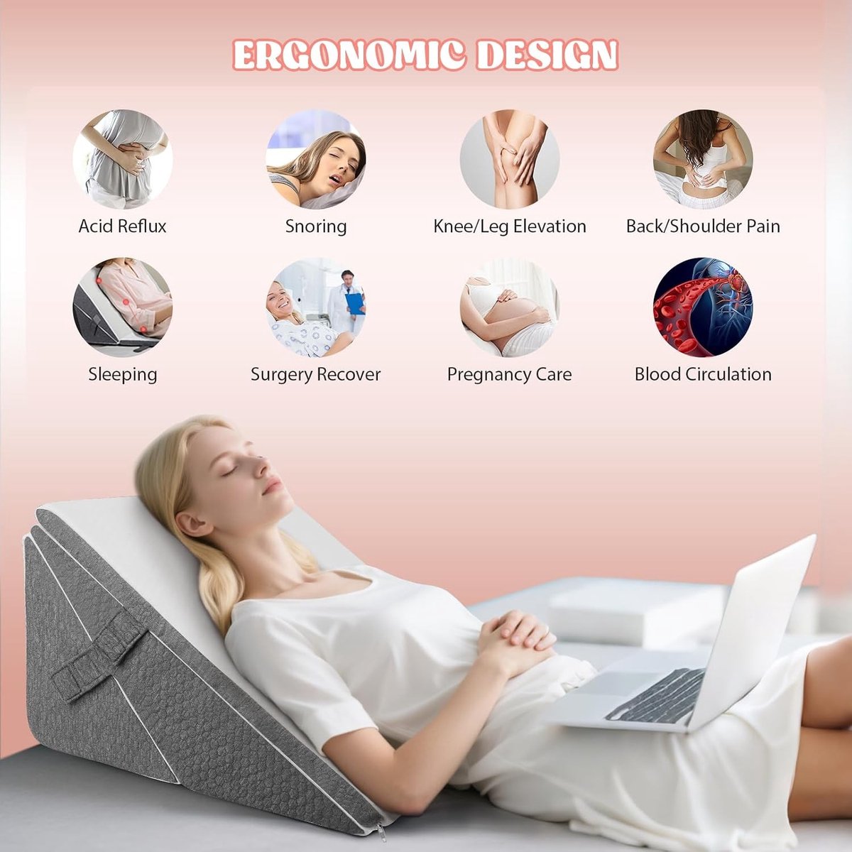 Wigkussen bed - Wit - 3-delig - Traagschuim Ergonomisch Reflux Kussen - Voor Volwassenen