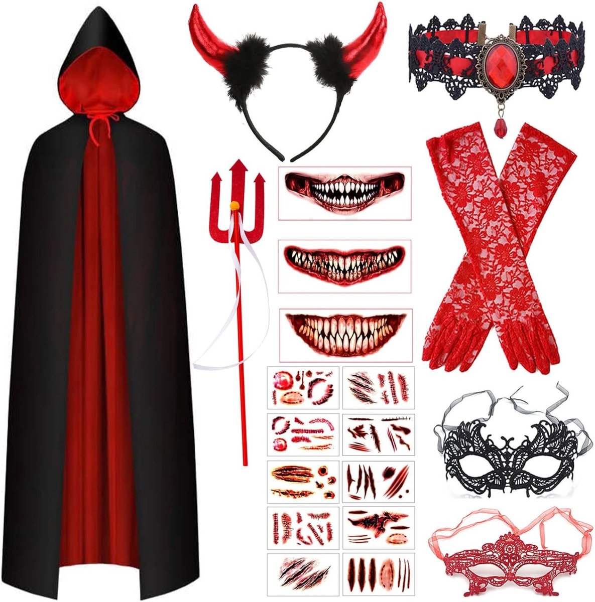 Demonenkostuum voor Vrouwen - Halloween Kostuum met Cape voor Themafeesten en Carnaval Cosplay
