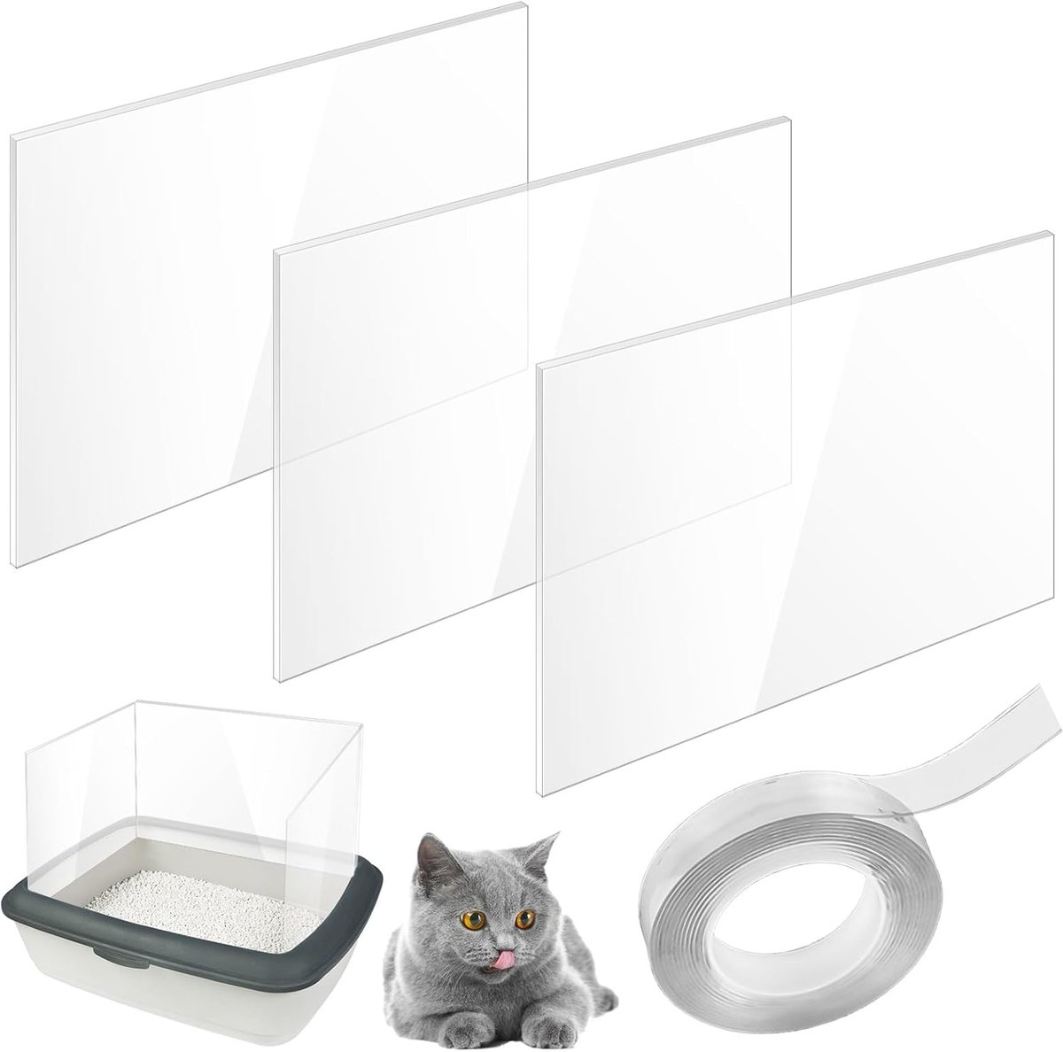 Set van 3 Pee Shields voor Kattenbak 30 x 40 cm - Spatbescherming, Kattenbak Accessoires en Nano Tape voor Katten Toilet