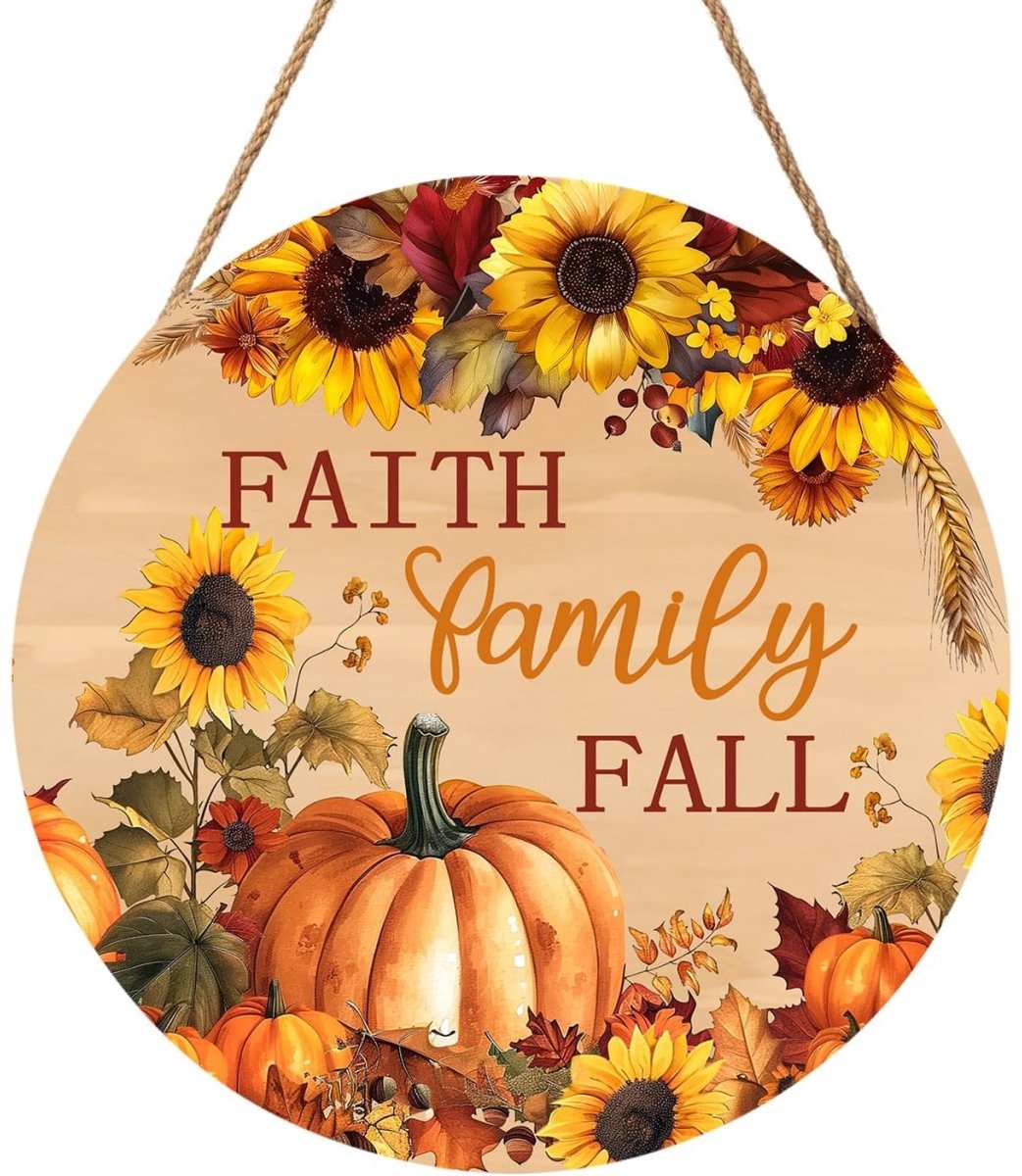 Herfst Deurhanger - Houten Deurbord - 30 x 30 cm - Pompoen en Zonnebloem - Herfstdecoratie - Wanddecoratie - Raamdecoratie - Voor Voordeur en Huis - 1 Stuk