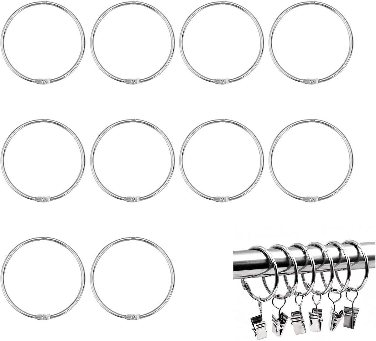 Verstevigde douchegordijnringen - 10 stuks, 8 cm diameter, veelzijdig voor sleutels, documenten en meer