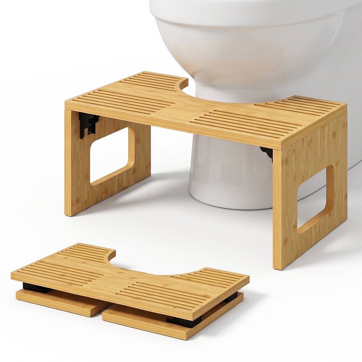 Opvouwbare bamboe toiletkruk- praktische voetensteun voor het toilet-uitgerust met stabiele antislipvoetjes- ruimtebesparend inklapbaar ontwerp-stevige badkamerkruk- geschikt voor dagelijks gebruik in de badkamer