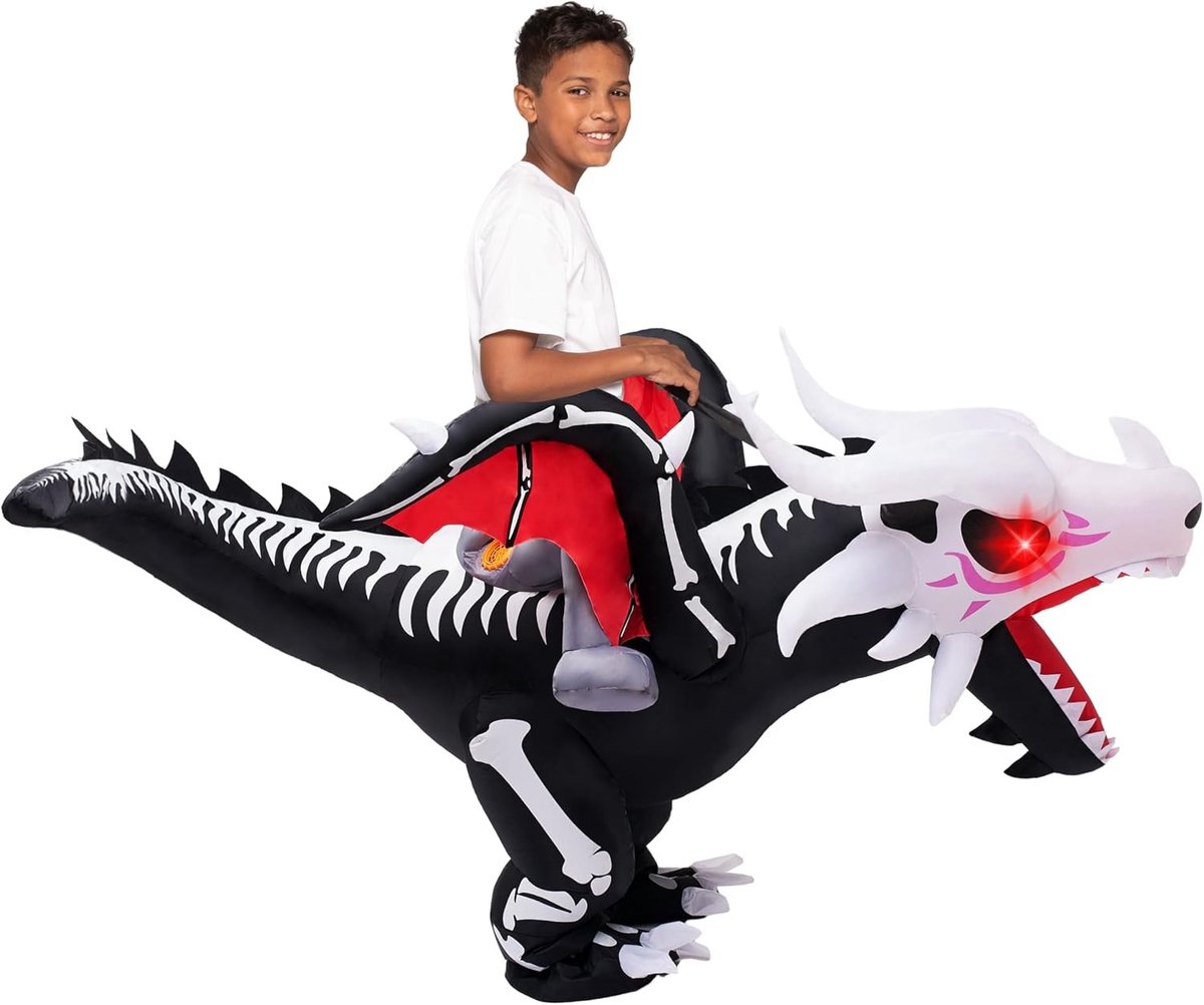 Opblaasbaar Draken Skelet Kostuum voor Kinderen - Luxe Halloween Outfit voor Feestjes en Verkleedpartijen