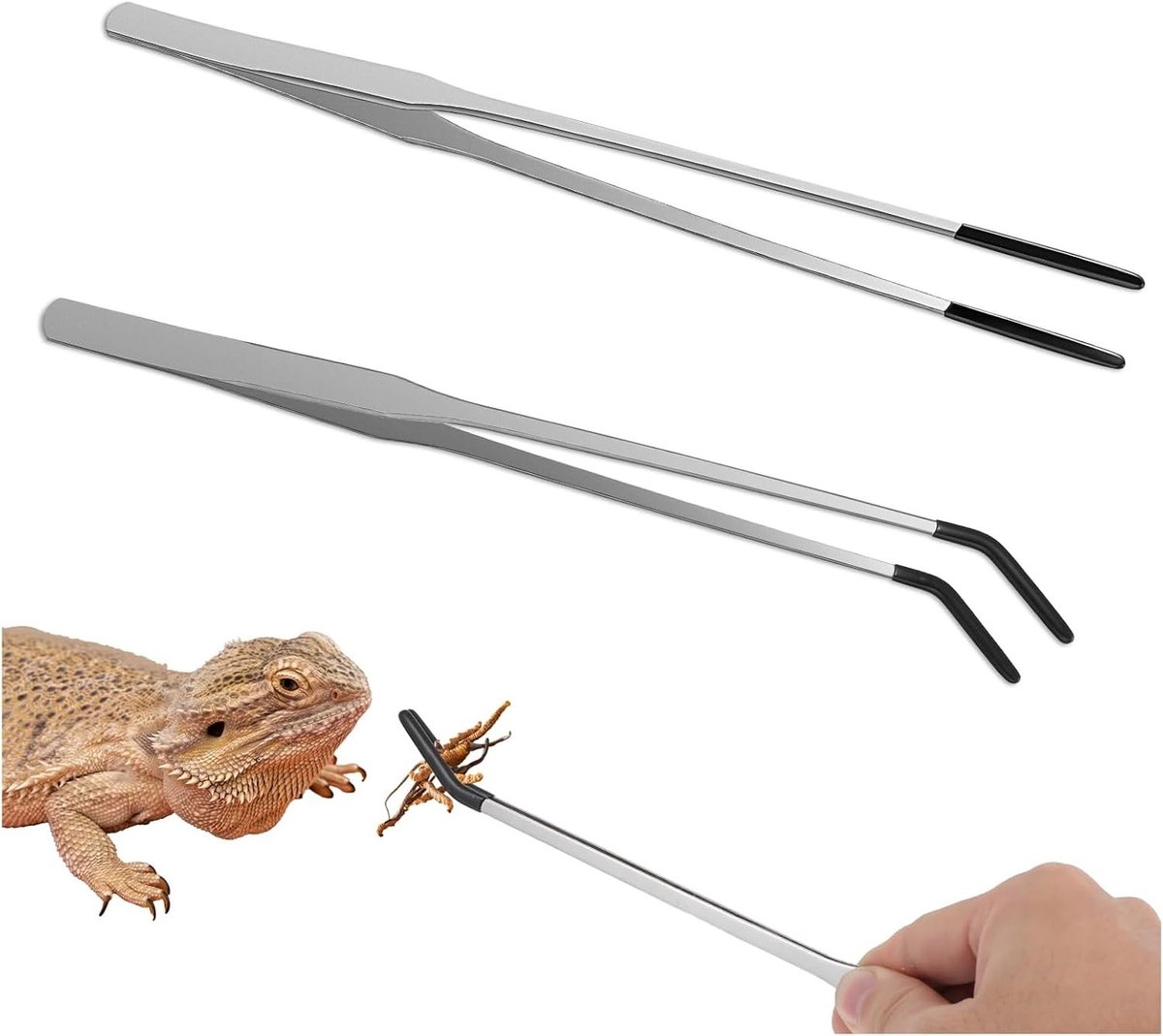 Set van 2 Voedingspincetten voor Aquariums en Terrariums - 27 cm Gebogen Lange Pincetten voor Reptielen, Knagers en Insectenopvang