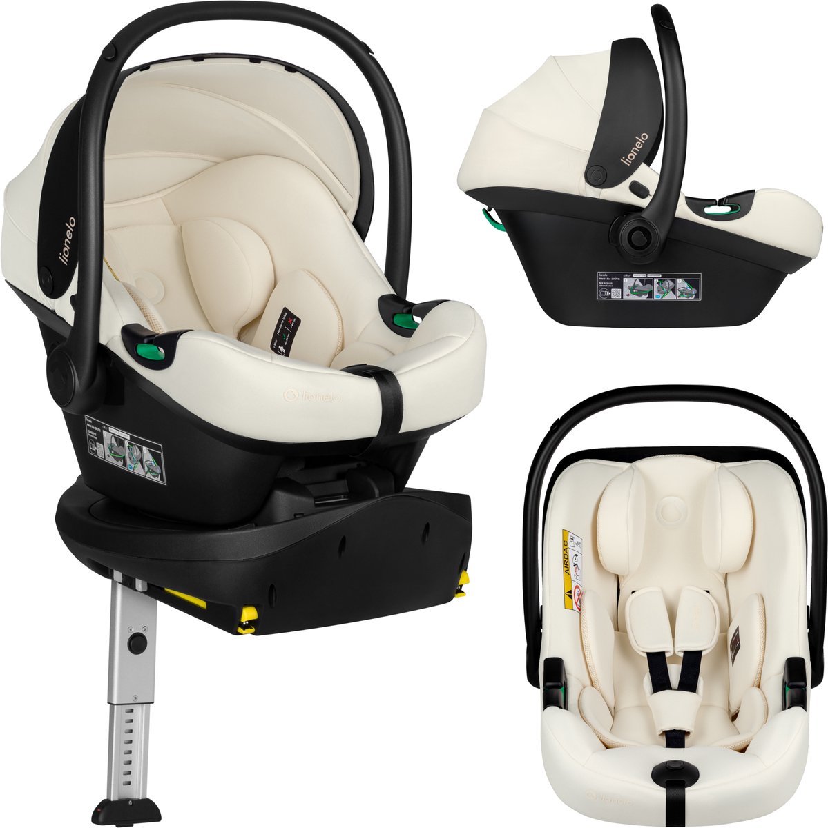 Lionelo Astrid i-Size Set Plus – Baby Autostoel 40-87 cm + 180° Draaibare ISOFIX Base – Vanaf Geboorte tot 13 kg – RWF – Steunpoot – Memory Foam Hoofdsteun – Dri-Seat – ADAC 5 Sterren Veiligheid – R129 i-Size