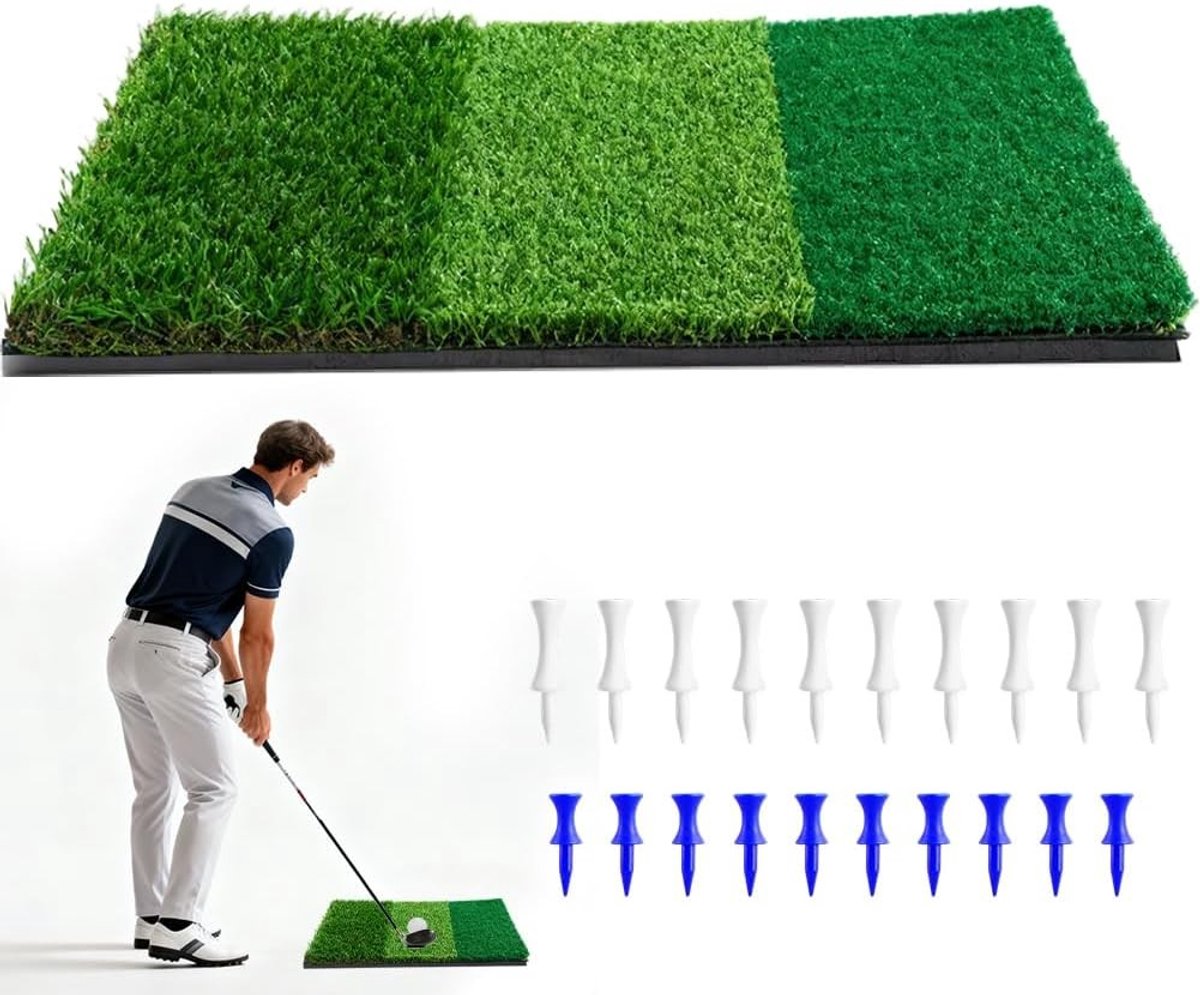 3-in-1 Golf Trainingsmat voor Binnen en Buiten, 60 x 30 cm, Geschikt voor Chipping, Putting en Driving Oefeningen, Draagbare Oefenmat met Golfcorrugatie