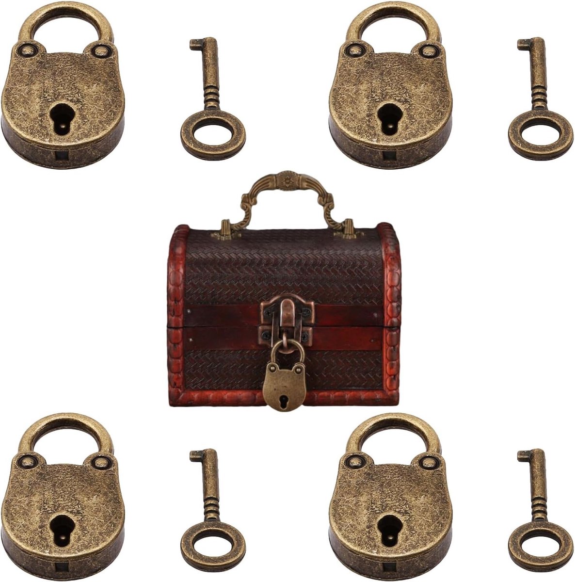 Antieke Mini Hangsloten in Vintage Stijl - 4 Stuks, Bear Shape Metalen Hangslot met Sleutel voor Sieradenkist en Schatkist