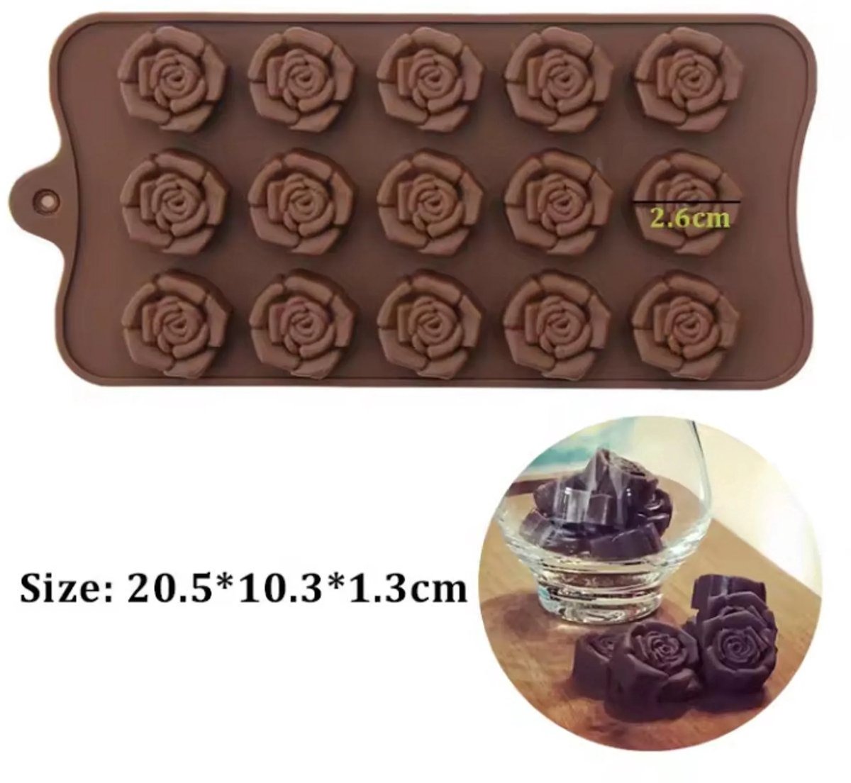 Siliconen chocoladevorm Geschikt voor 15 holtes – roos – snoepvorm – taartdecoratie
