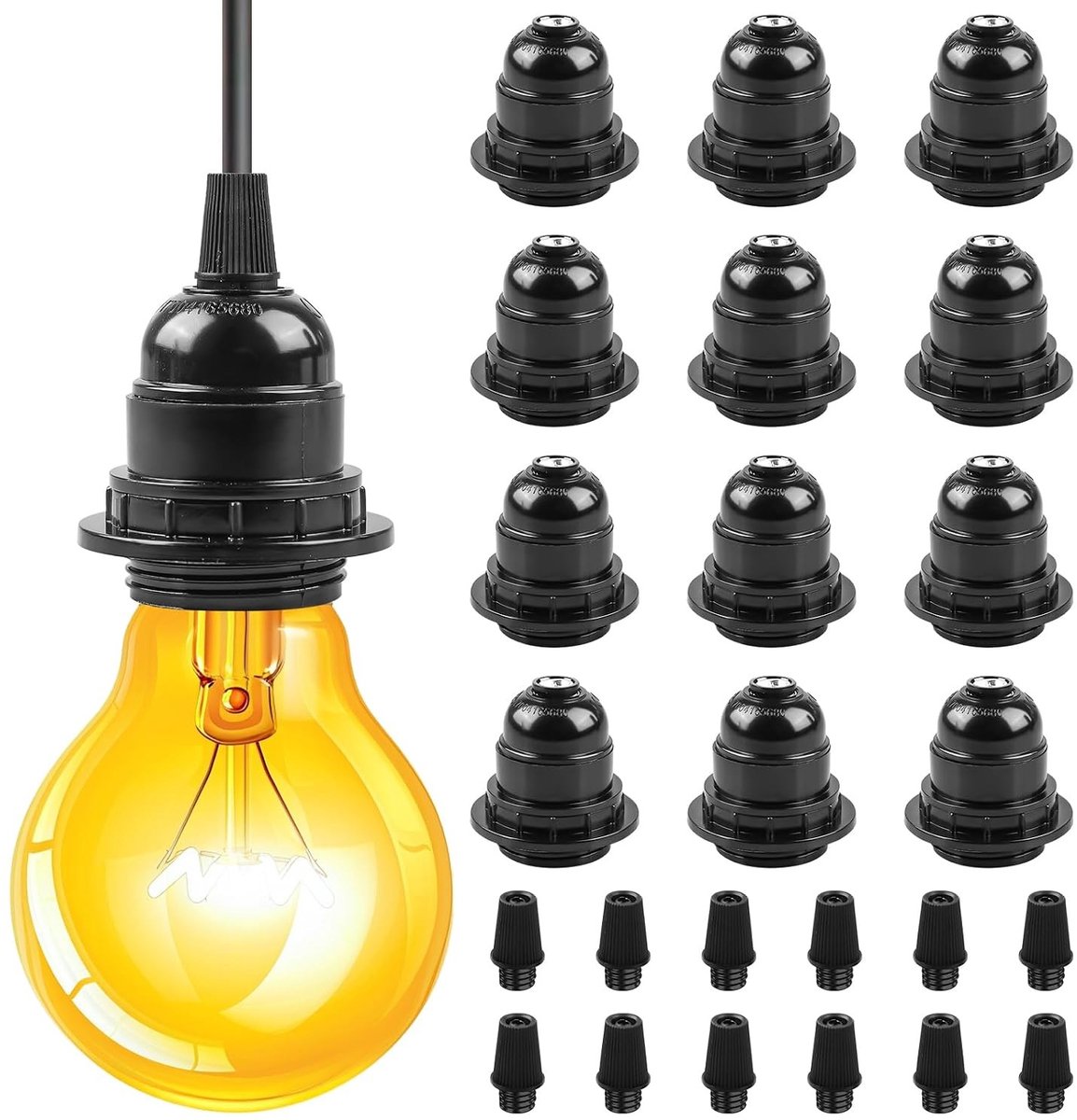 Set van 12 E27 Zwarte Vintage Edison Lampenhouders - Retro Bakelite Lampenbasis voor Tafel-, Vloer- en Plafondlampen