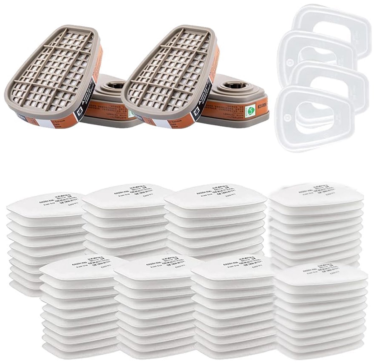 Filterset voor Adembeschermingsmasker - Tegen Organische Dampen en Chemische Verf - Set van 80 Filterpatronen, 4 Filters en 4 Afdekkappen