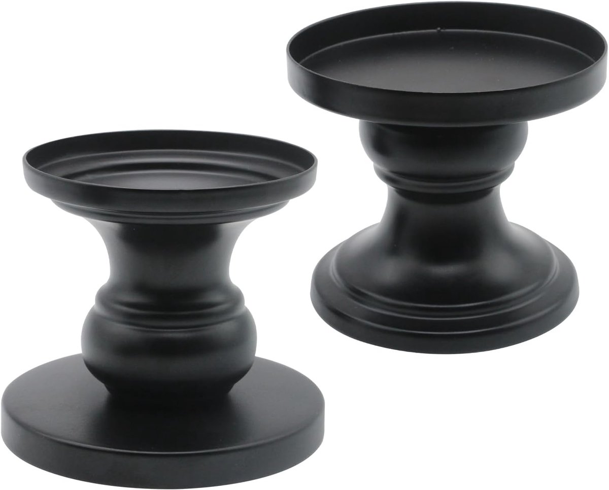 Kandelaar - Set van 2 - Diameter 2,0 cm - IJzer - Minimalistisch - Zwart