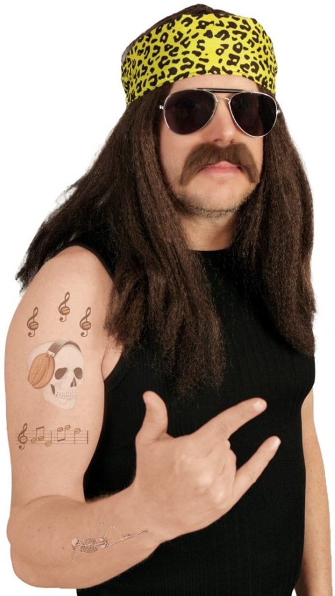 Set Rocker - Bruin - Pruik bril snor haarband