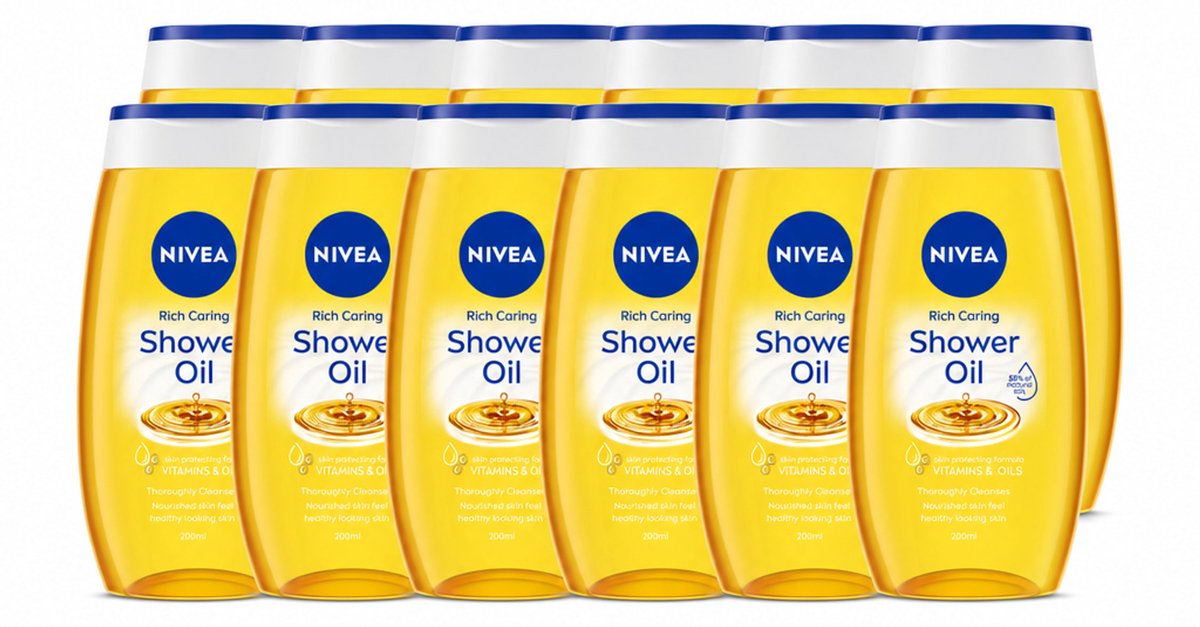12 x NIVEA - Doucheolie - Natuurlijke Doucheolie - 200 ml - Voordeelverpakking - 12 stuks
