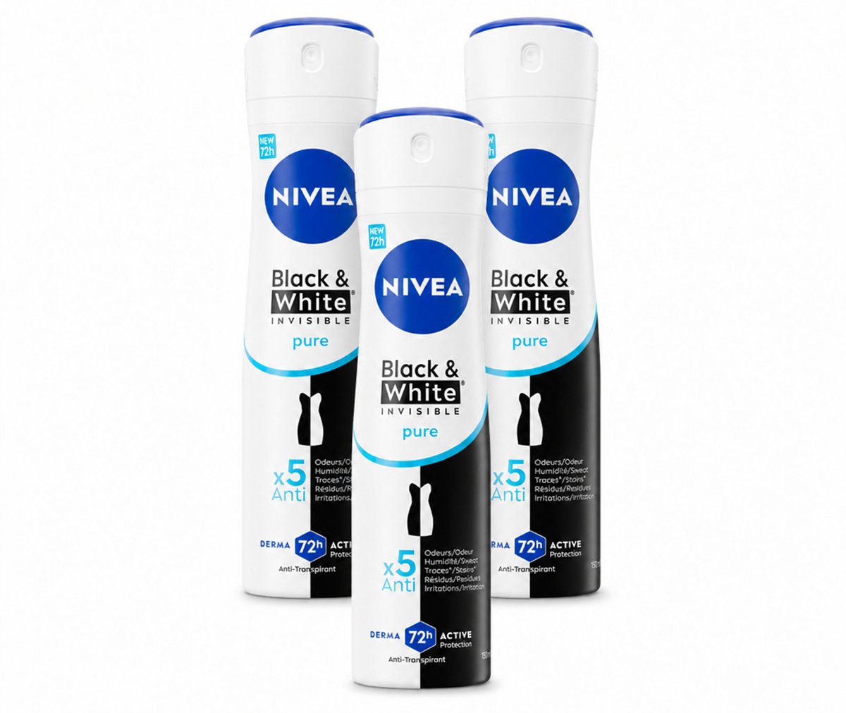 3 x NIVEA – Deodorant Spray – Black & White Invisible Pure – 150 ml - Bulkverpakking - 3 stuks