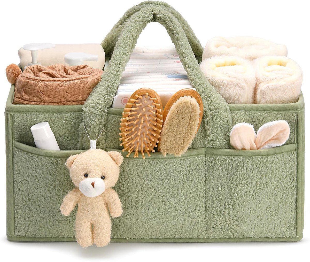 Casalora® Opbergmand voor babyluiers - Handtas met grote capaciteit - Auto-opbergmand - Babykameropslag - Geschikt voor babykamer, mama bij het uitgaan - Groen