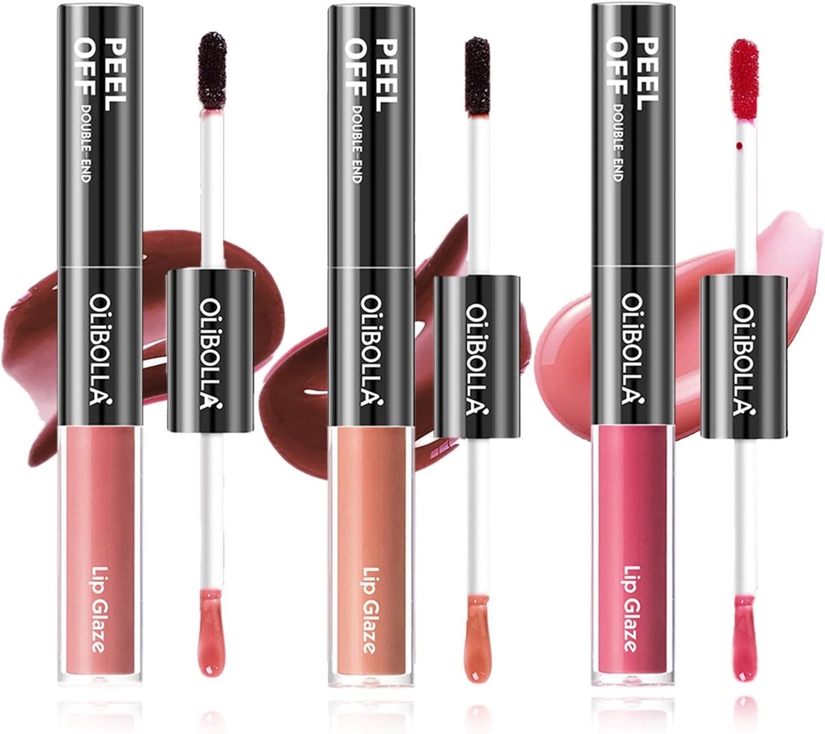 Set van 3 Peel-Off Lipstains - Langdurige Lippenstift met Dubbelzijdig Ontwerp, Hydratatie en 6 Felle Kleuren
