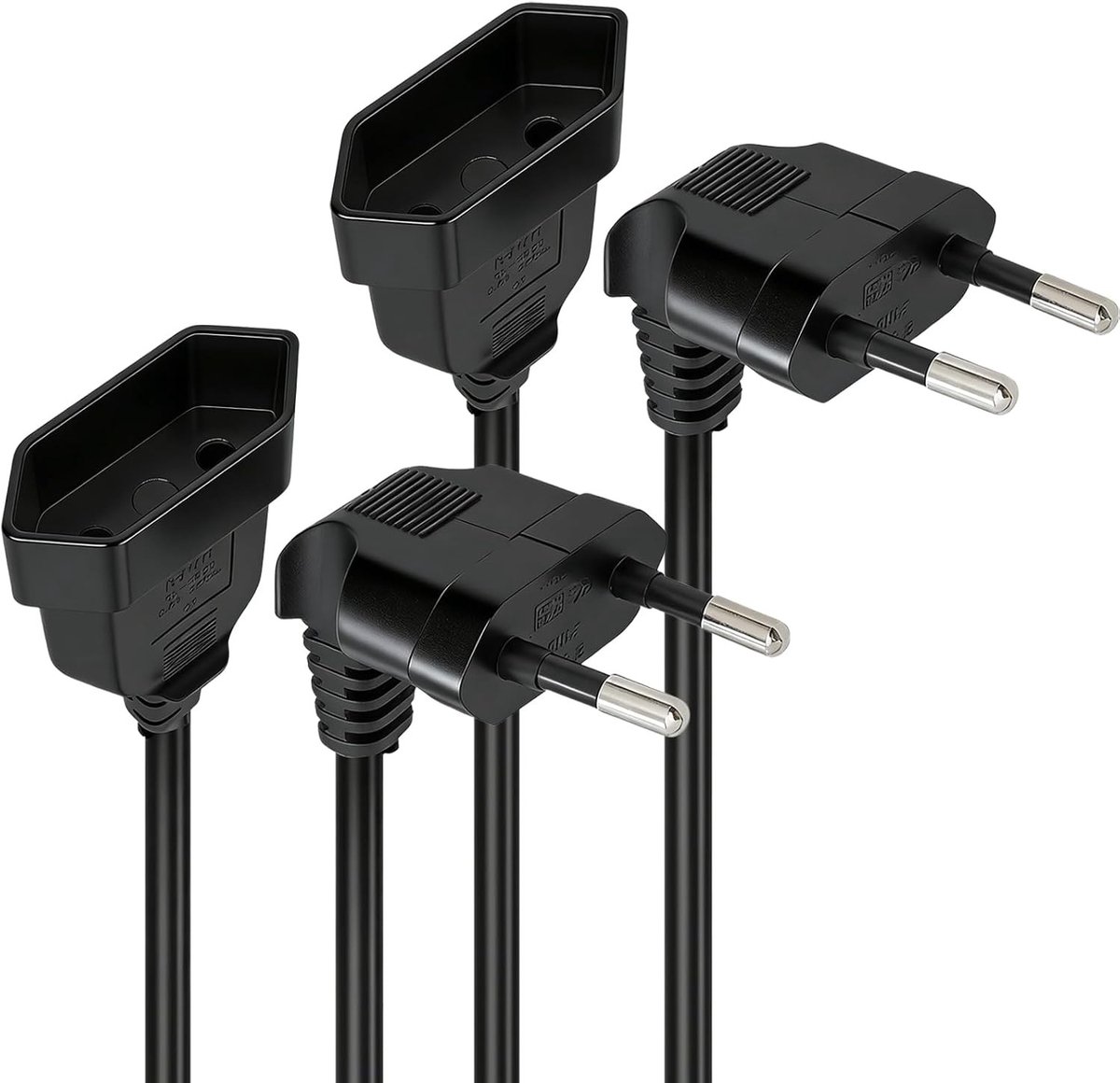 Korte vlakke verlengkabel van 0,3 m met hoekplug, ruimtebesparend voor apparaten zoals tv's, projectoren en computers, zwart