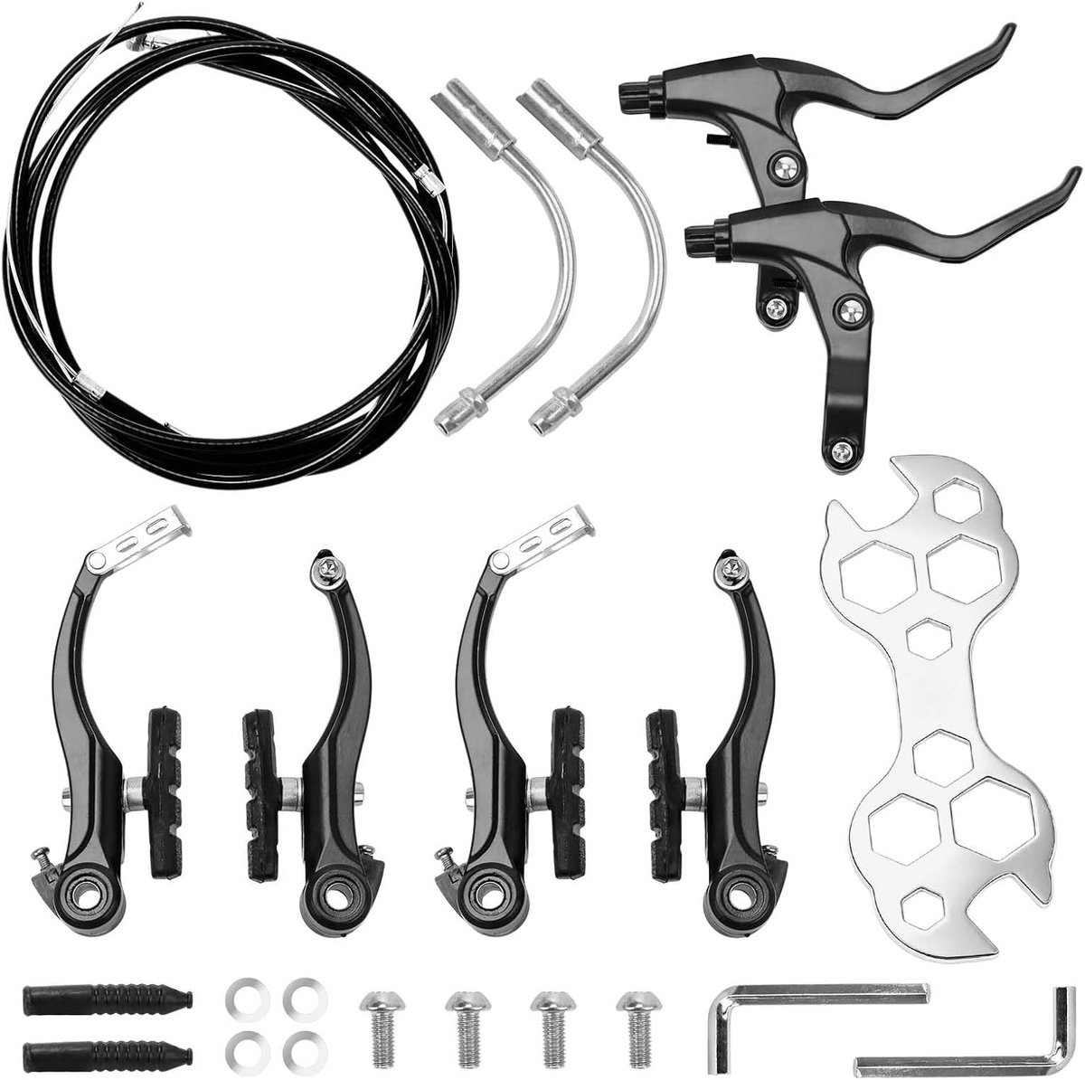 Complete Universele Fietremset met Voor- en Achter V-Brake Pads voor Mountainbikes en Racefietsen, Aluminium, Zwart