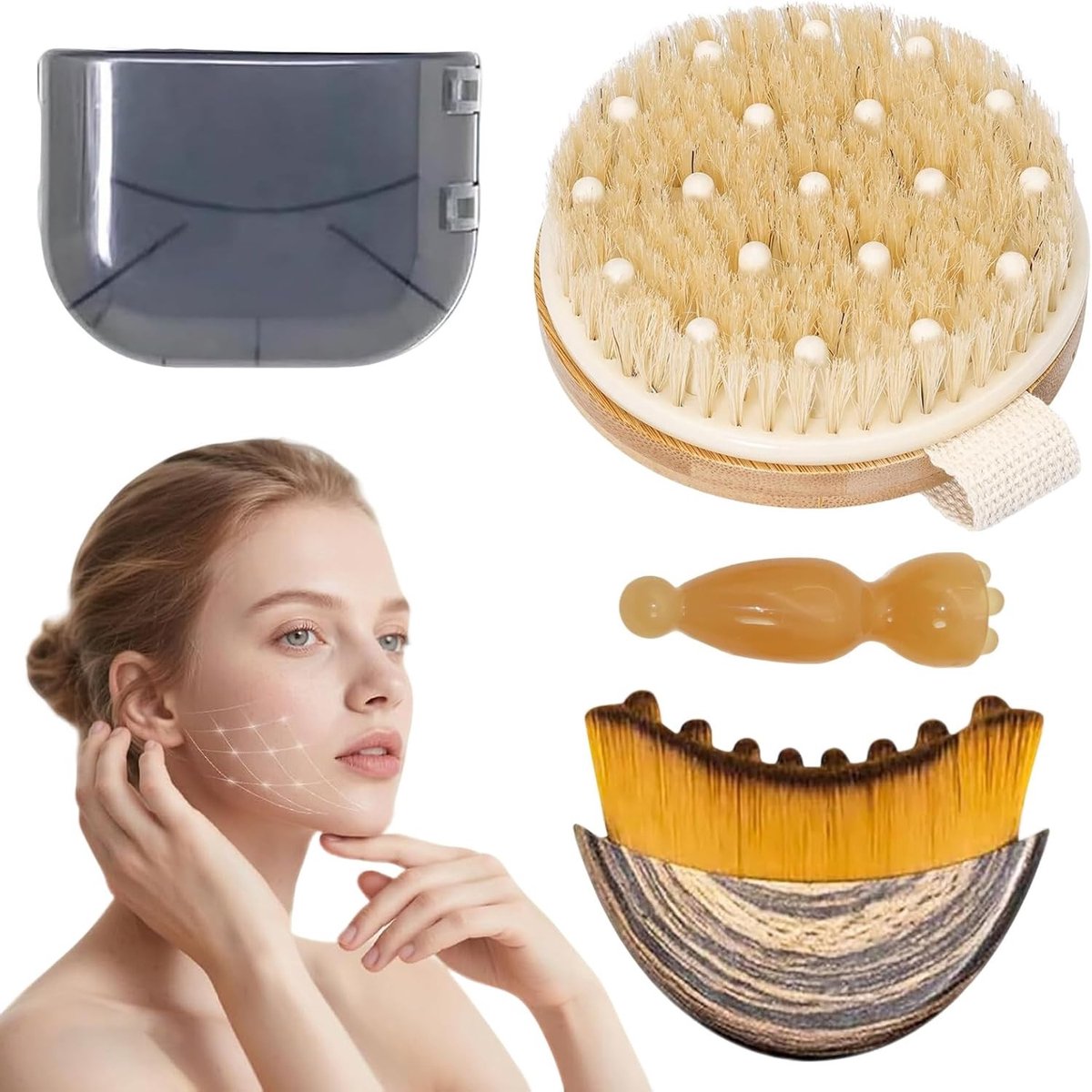 3-delige set lymfedrainage borstels voor gezicht, huidverzorging en massage