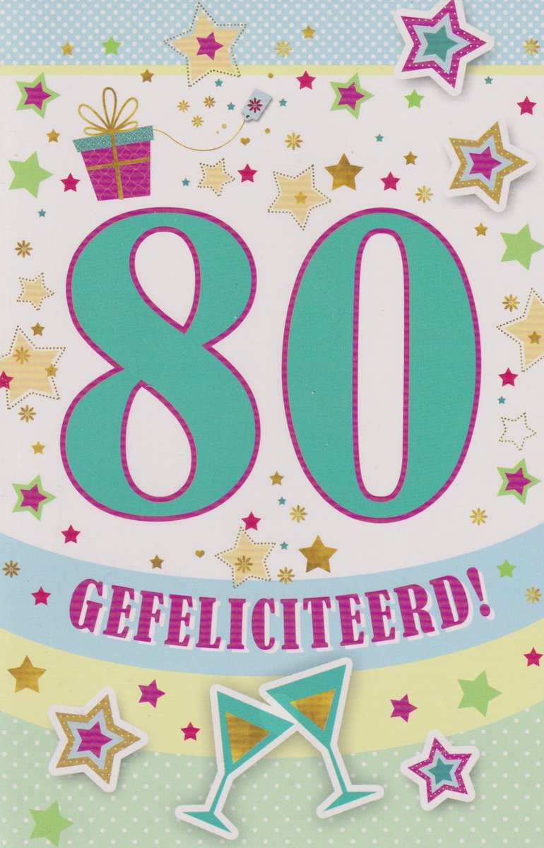 Wenskaart 80 Jaar Gefeliciteerd - Luxe verjaardagskaart - 12x17cm - Gevouwen Wenskaart inclusief envelop - Leeftijdskaart - D18139