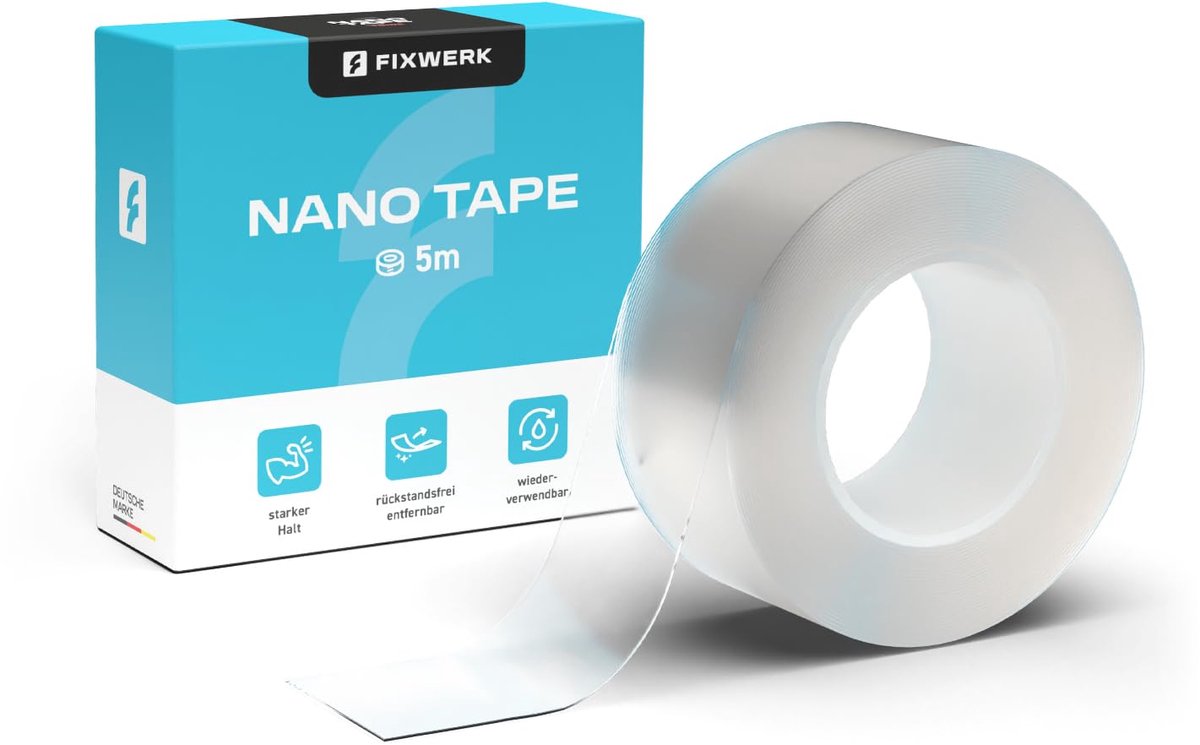 FIXWERK Nano Tape - transparant plakband met extra sterke hechting - herbruikbaar - waterdicht - ShopVlot