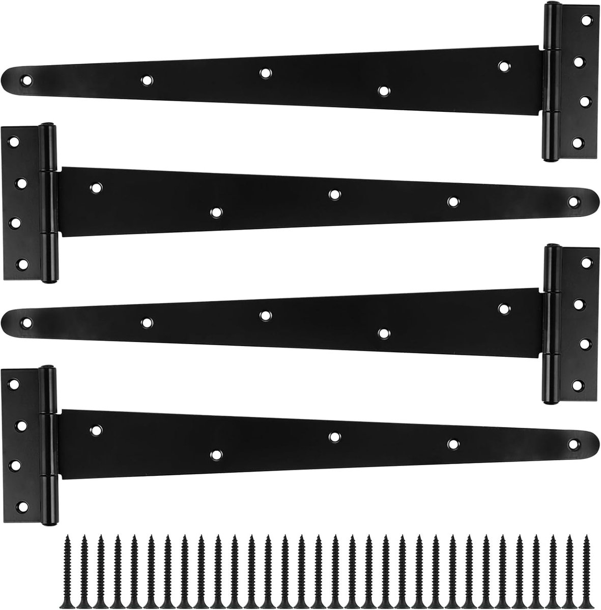Set van 4 Zwarte Kruis Scharnieren 400mm T-Hengels Poedergecoat Voor Deur Scharnieren, Tuindeuren en Houten Deuren met Schroeven