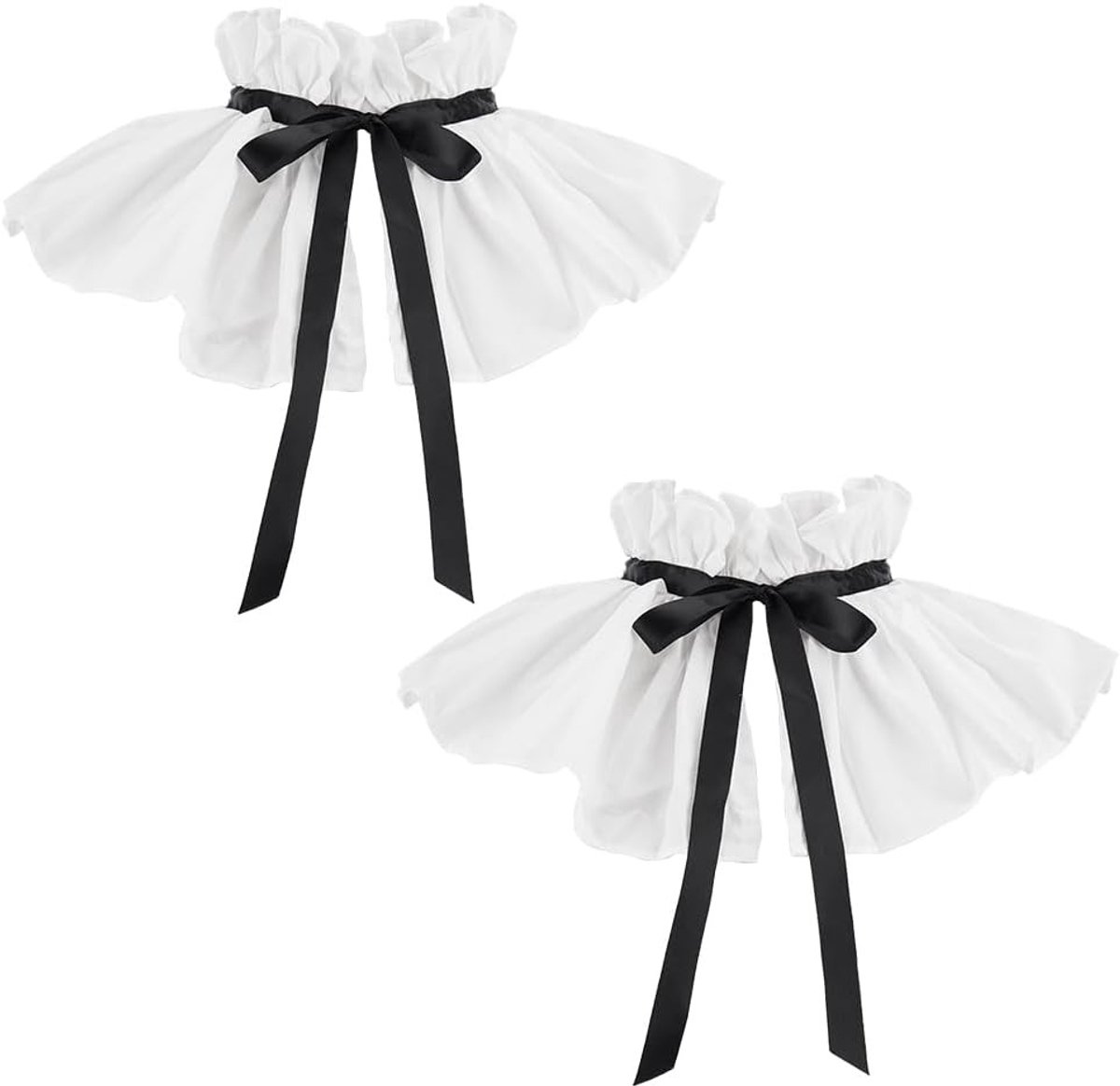 2 Stuks Witte Vintage Rimpel Kraag met Zwarte Band - Verstelbare Elizabethaanse Kraag voor Kostuums en Cosplay Accessoires