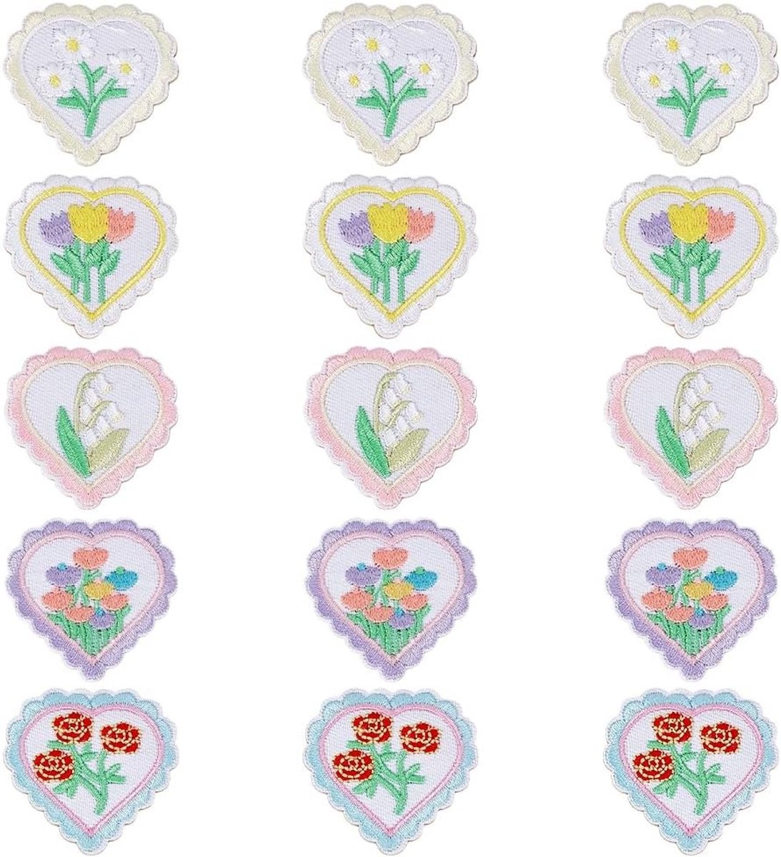 Set van 15 Zelfklevende Hartbloem Applicaties voor Kleding, Tassen en Naaiprojecten - 40.5 x 39.5 mm, Perfect voor Creatieve DIY Ideeën