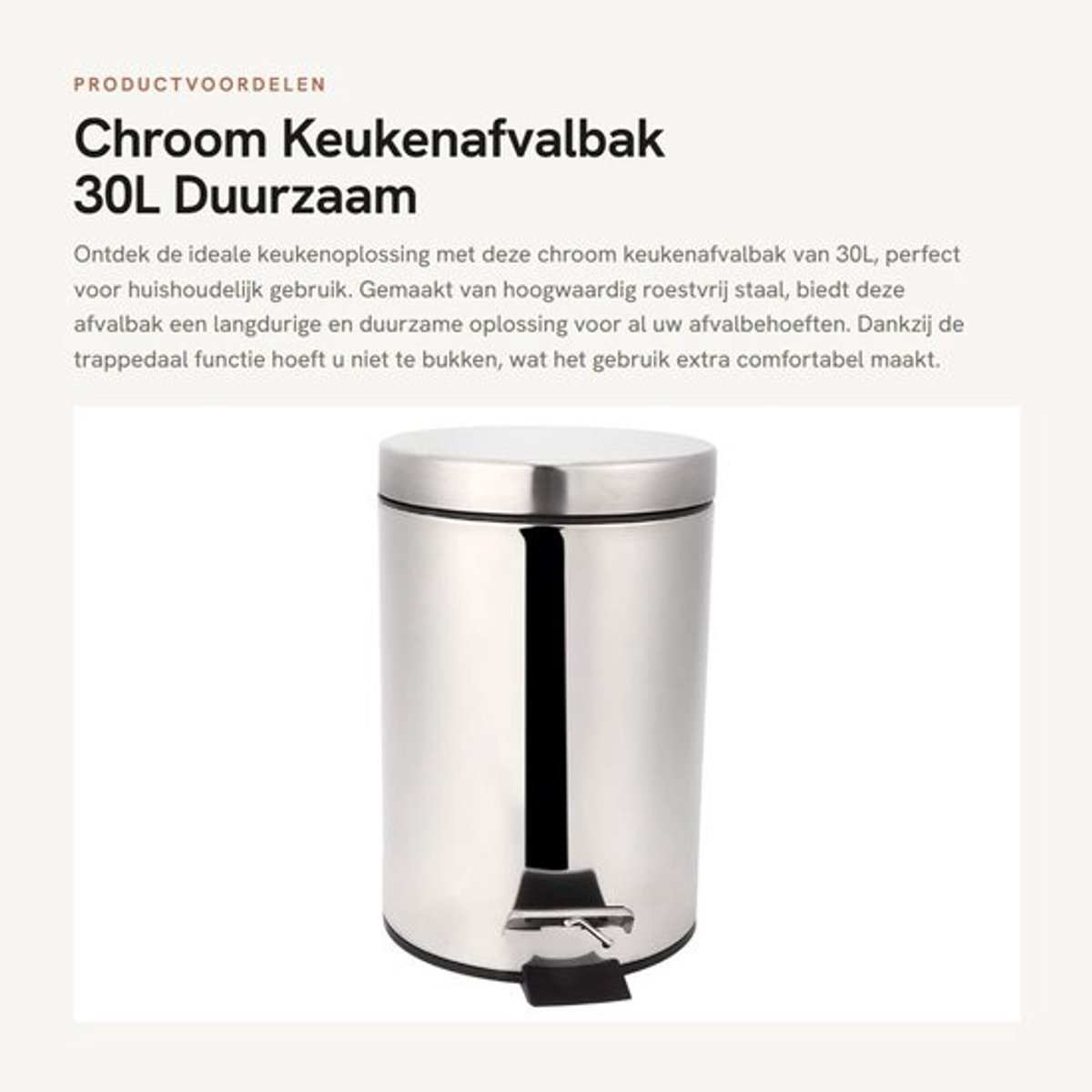 Dailygoody - Chroom Keukenafvalbak - 30L - Duurzaam Roestvrij Staal