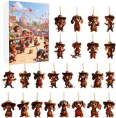 Teckel adventskalender 2026- 24 stuks 2D acryl hangdecoraties met cartoon teckelhonden- leuke ornamenten voor de kerstboom