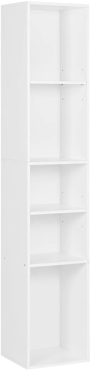 Klarven® Boekenkast Kind Wit - Boekenkast Kinderkamer - Boekenkastje - Boekenkasten - 5 Vakken met Verstelbare Leggers - Antikanteling en Antislip, Smal Compact Model - B30xd26xh151cm