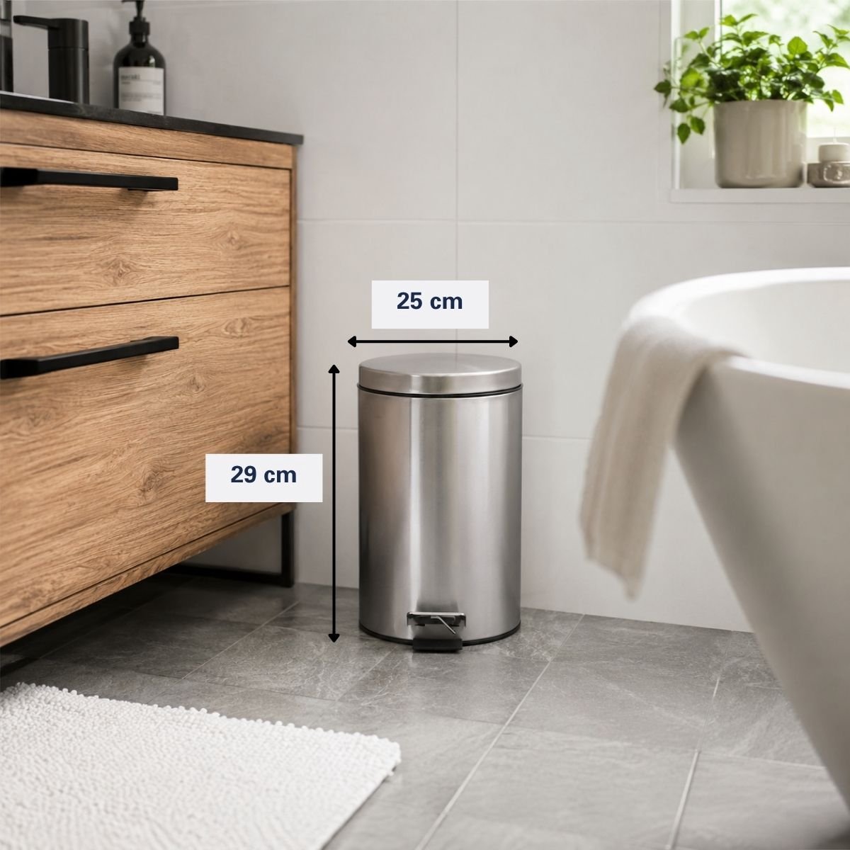 Dirt Devil Pedaalemmer RVS 12 Liter - Uitneembare Binnenemmer - Stevig Voetpedaal voor Hygiënisch Gebruik - Roestvrijstalen Behuizing - Afmetingen Ø25 x H39 cm - Kleur Grijs