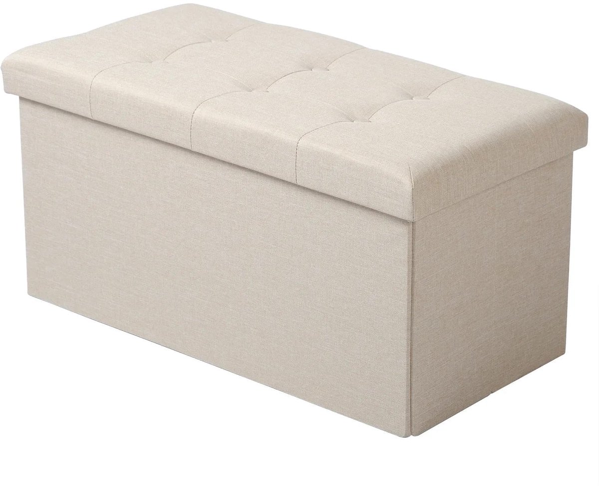 Klarven® Opbergkist Crème linnen - Fluwelen Opbergkist met Zitbank - Opvouwbaar, 80 Liter Opslag, Draagvermogen tot 150 kg - B 76 x D 38 x H 38 cm