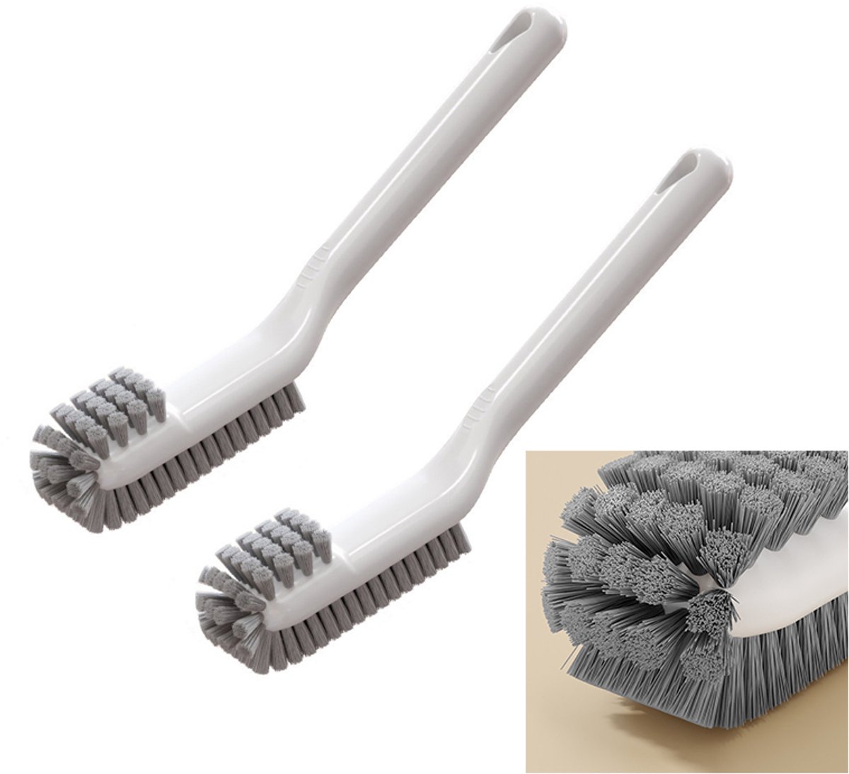 2-stuks Multifunctionele borstel - Borstel met haren - Spleetborstel - Schoenborstel - Schoonmaakborstel - 26*5,5 cm - Geschikt voor het borstelen van schoenen, schoonmaken, keuken, badkamer, enz. - Wit, grijs