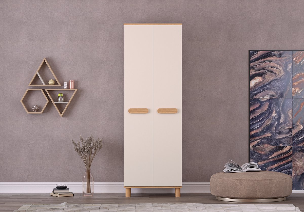 MILA MEGA KLEDINGKAST MET 2 DEUREN – CRÈME EIKEN – Garderobekast – Opbergkast – Slaapkamerkast – Kledingopberger – Kast met Deuren – Ruime Opbergruimte – Moderne Kast – Grote Kledingkast – Opbergmeubel – Slaapkamermeubel – Kledingkast voor Slaapkamer