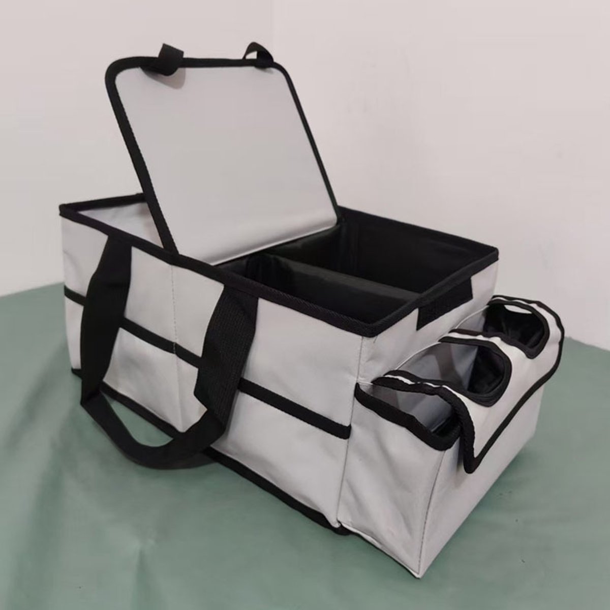 Autokofferbakorganizer, opbergbox met antislipbodem, meerdere compartimenten, opvouwbare opbergbox voor autoaccessoires met deksel (wit)