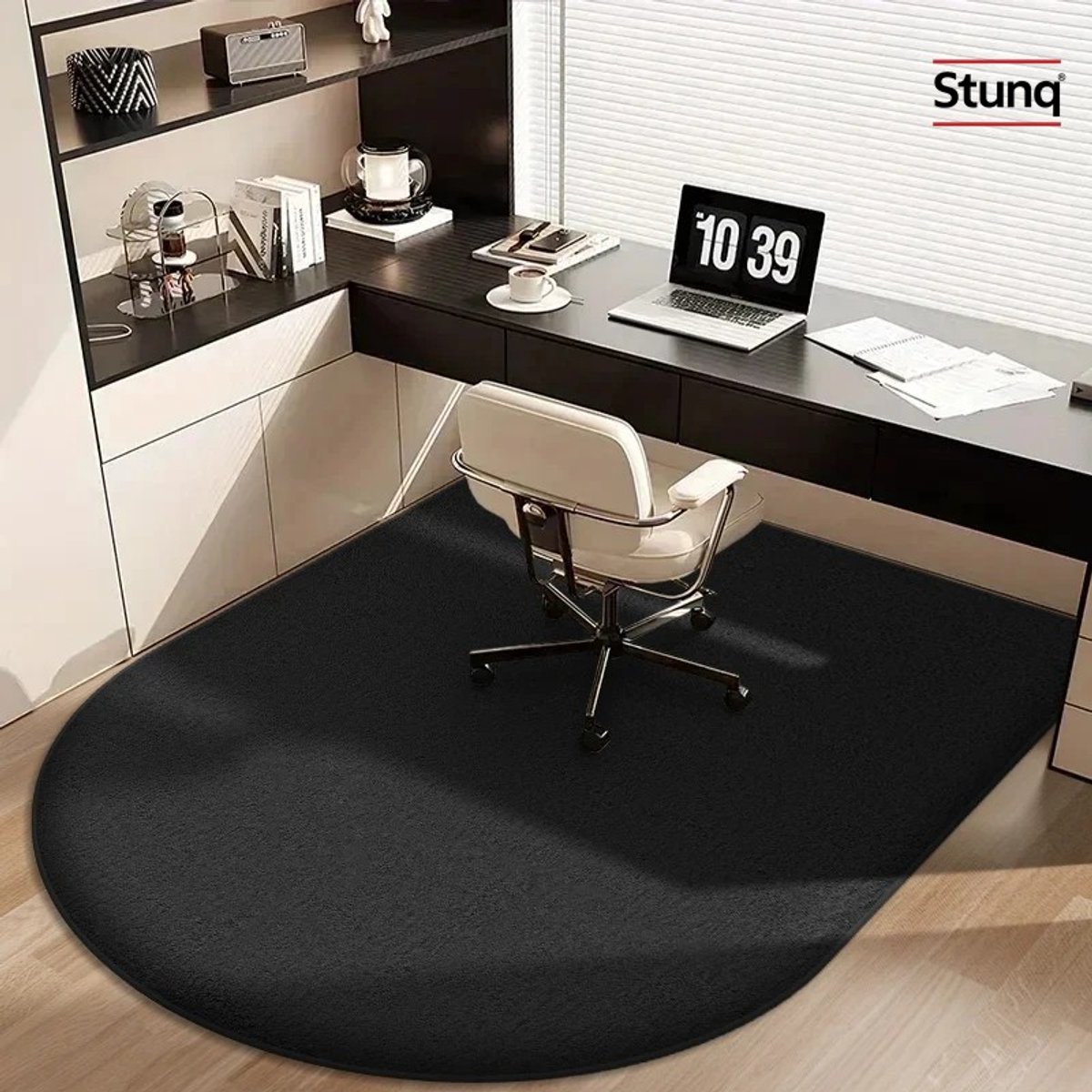 Stunq® Gebogen bureaustoelmat 120x80 cm - Zwarte vloermat met anti-slip onderkant