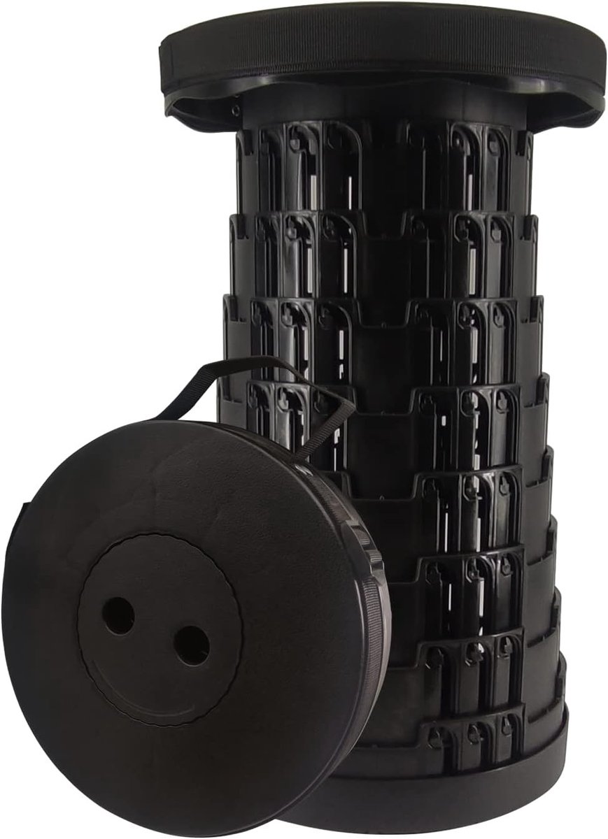 Opvouwbare kruk - Zwart - 45,5 cm hoogte - ABS-nylon - Draagbare telescopische kruk voor buitenactiviteiten