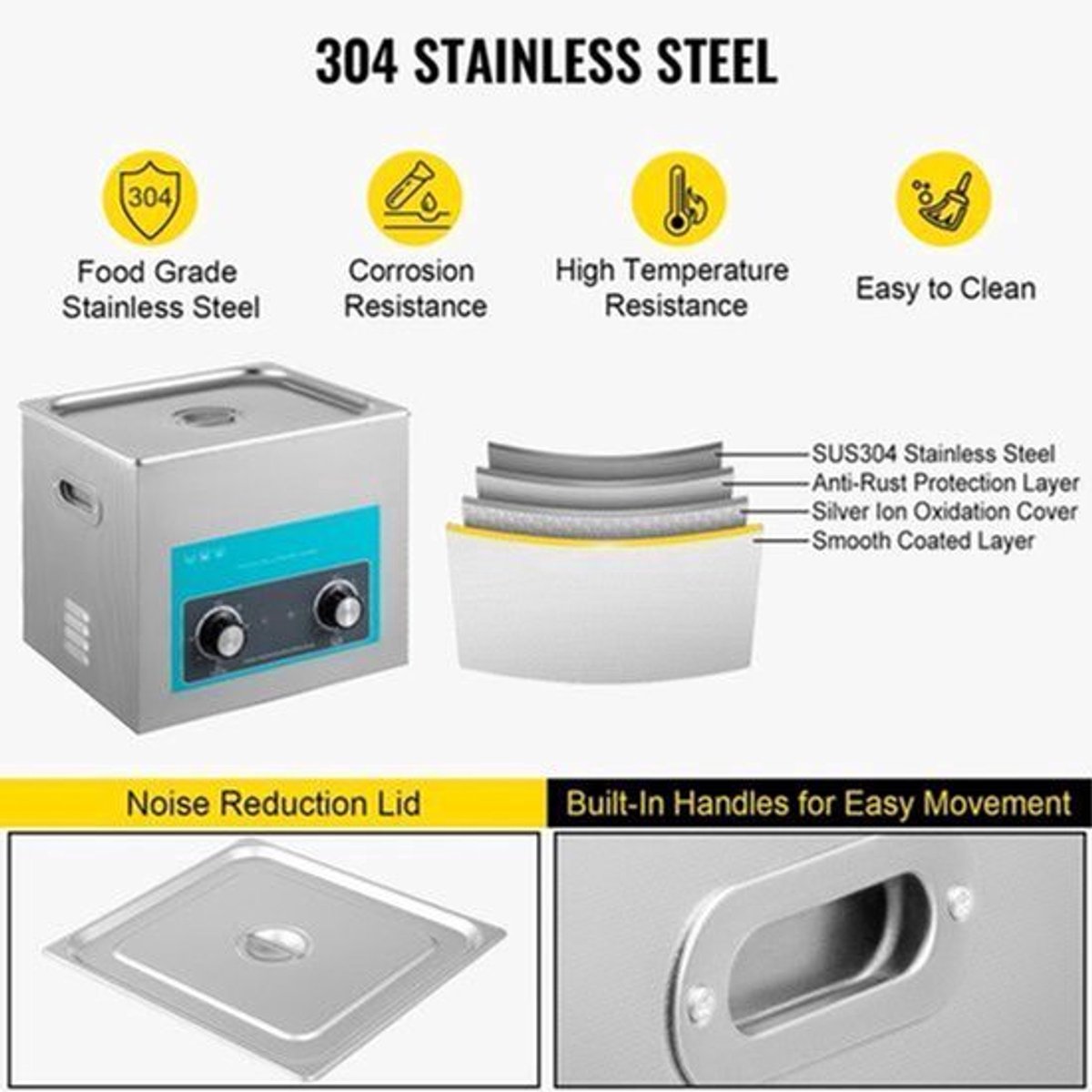 Ultrasoon Reiniger - 15 L - met Verwarmingstimer 20-80°C - 360W - Roestvrij Staal - Professionele Ultrasone Reinigingsapparaat - voor het Reinigen van Vinylplaten, Sieraden, Brillen, Laboratoriumbenodigdheden - Zilver