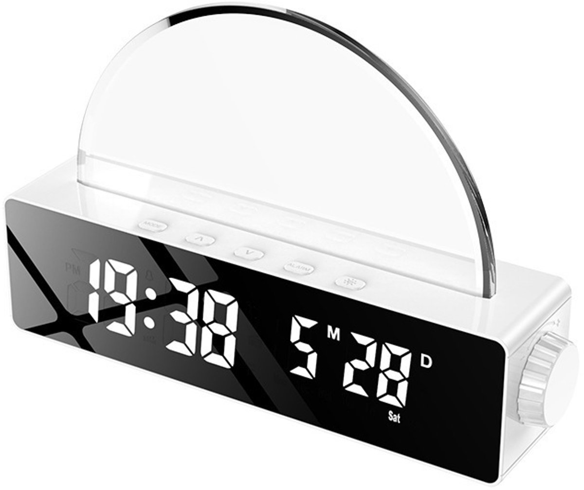 Zonsopkomst Weklamp-LED Slaap-Sfeerlamp-Zwart/Wit -met Klok-Kalender 1 stuk Wit